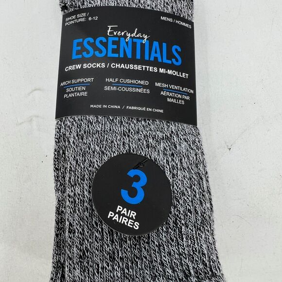 Everyday Essentials Socks Mens 6-12 Crew Arch Support Half Cushioned Mesh 3 Pair - Picture 4 of 9
